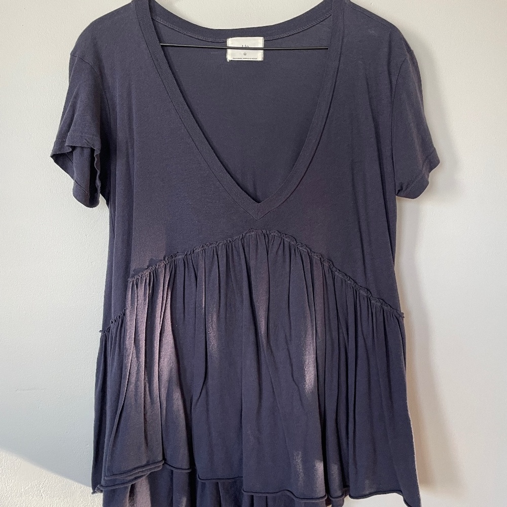 Anthropologie t.la Deep V-Neck with Peplum Hem in Navy | Small